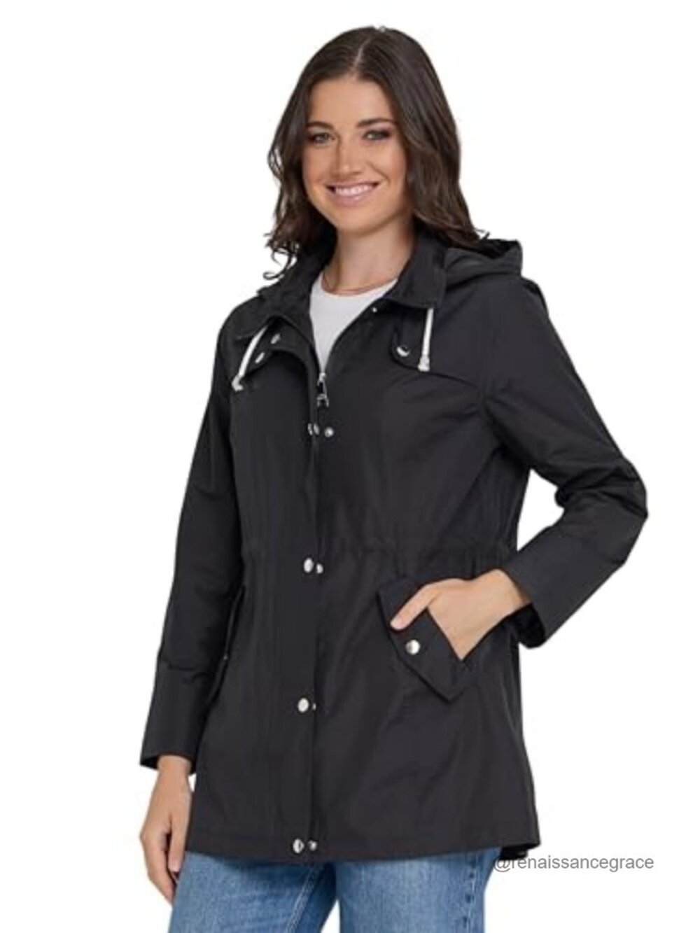 Steve Madden Waterproof Hooded Rain Jacket Anorak Windbreaker Coat